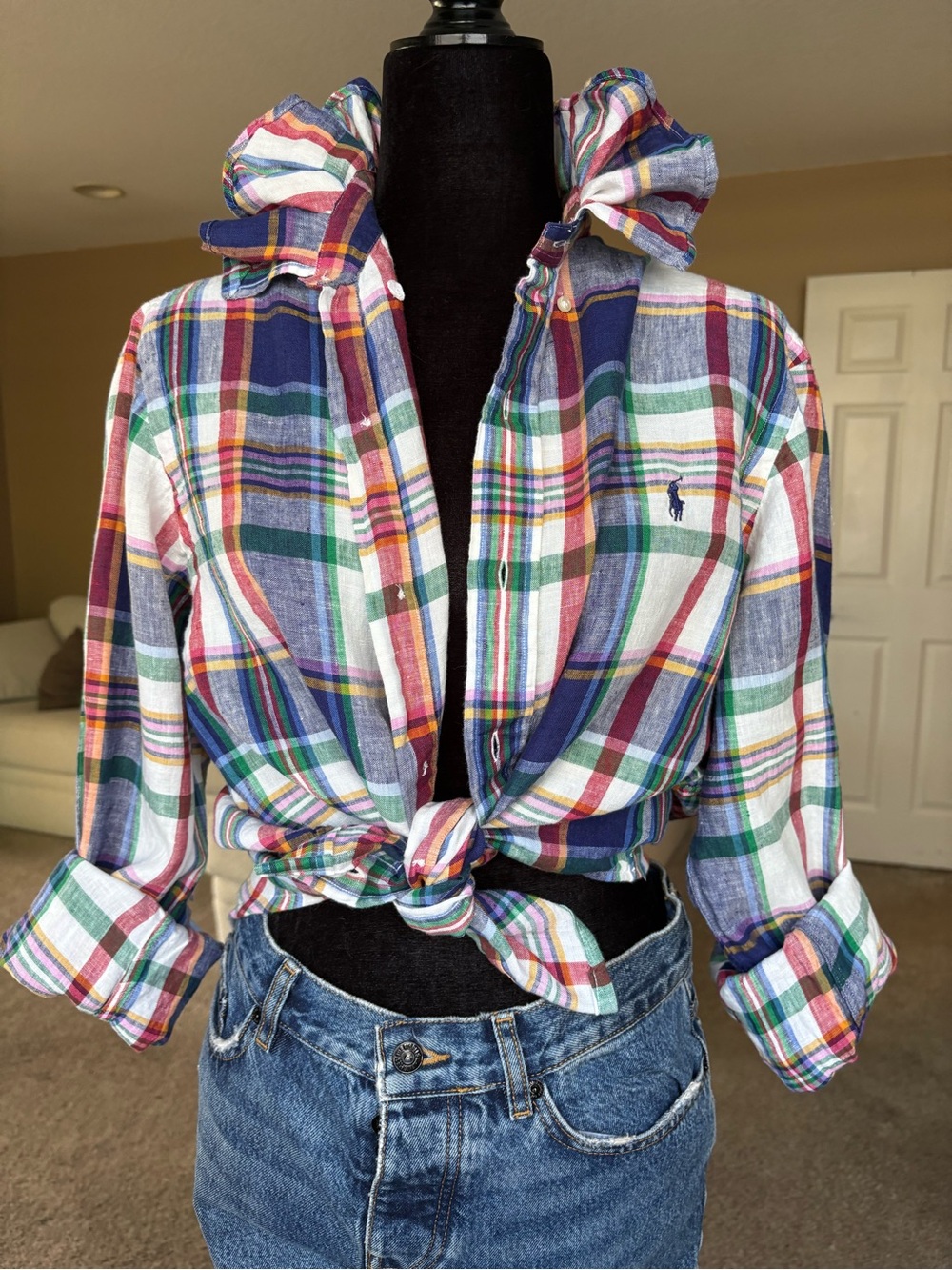 Reworked Ralph Lauren Multicolor Plaid Button-Down Shirt — Size M/L